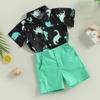 Kinder Jungen Sommer Kleidung Outfits Dinosaurier Druck Kurzarm Umlegekragen Hemden Tops Einfarbig Shorts 2 Stücke Anzug