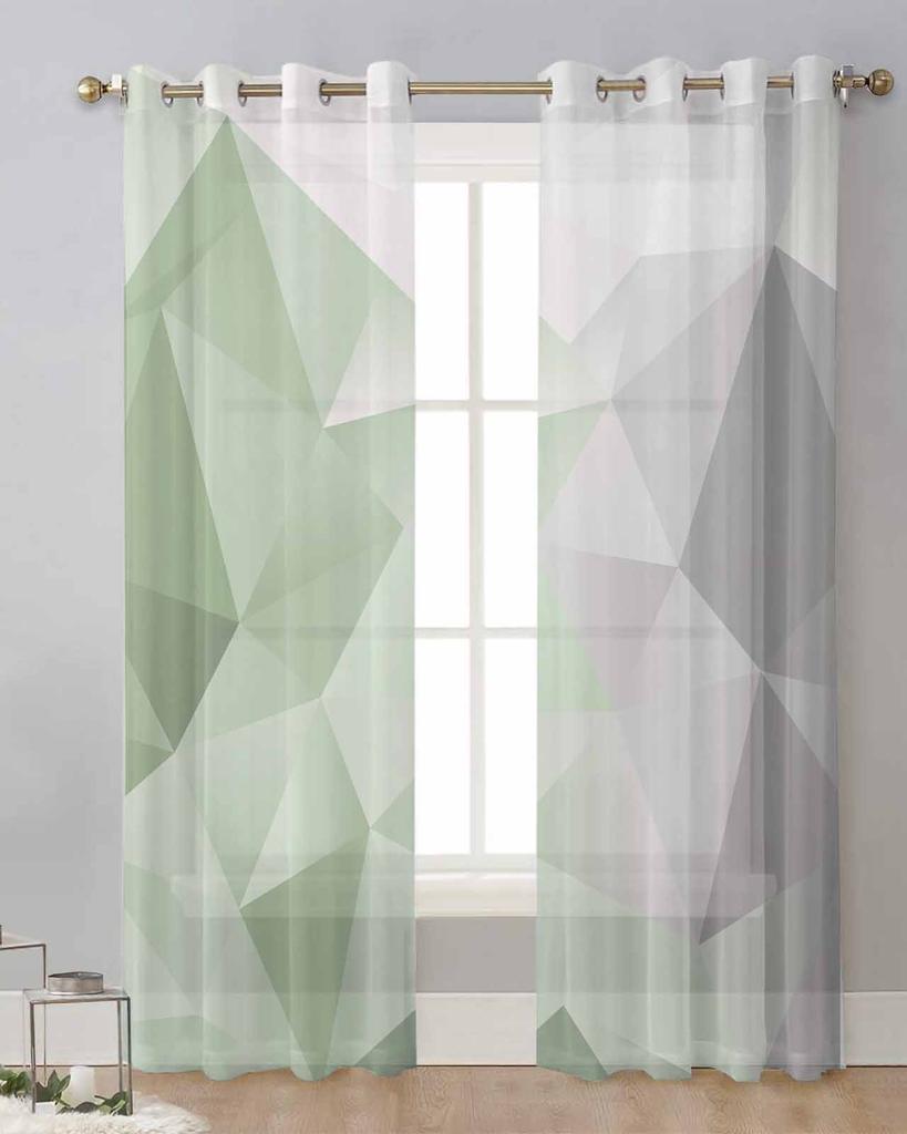 Abstract Gradient Sage Green Grey Triangle Sheer Curtains for Living Room Decor Window Curtains Kitchen Tulle Voile Curtains