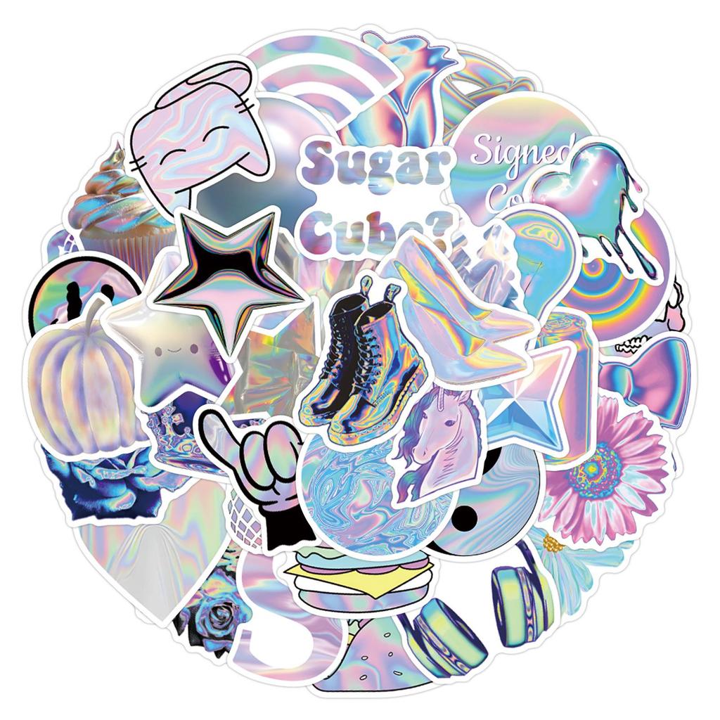 Iridescent Graffiti Stickers Set - 55 Sheets for Scooters, Luggage, Water Cups, and More