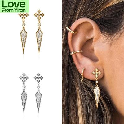 Orecchini a Lobo in Oro Argento Riempito Per Donne Vintage Cz Zircone Croce Insoliti Lunghi Pendenti Gioielli Orecchini Ragazze All'Ingrosso