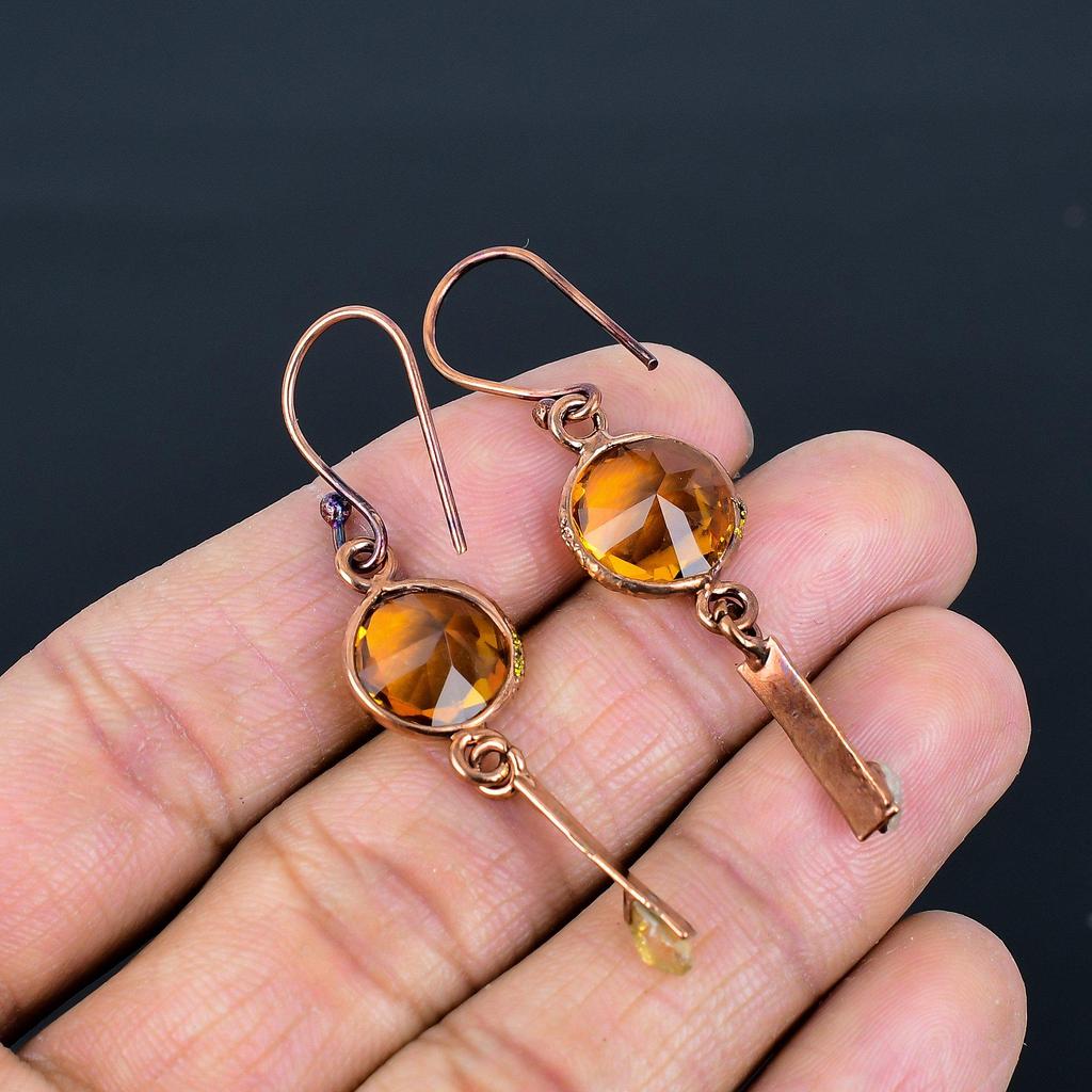 Citrine Earrings, Copper Electroformed Gemstone Jewelry, Handmade Earrings, For Thanksgiving