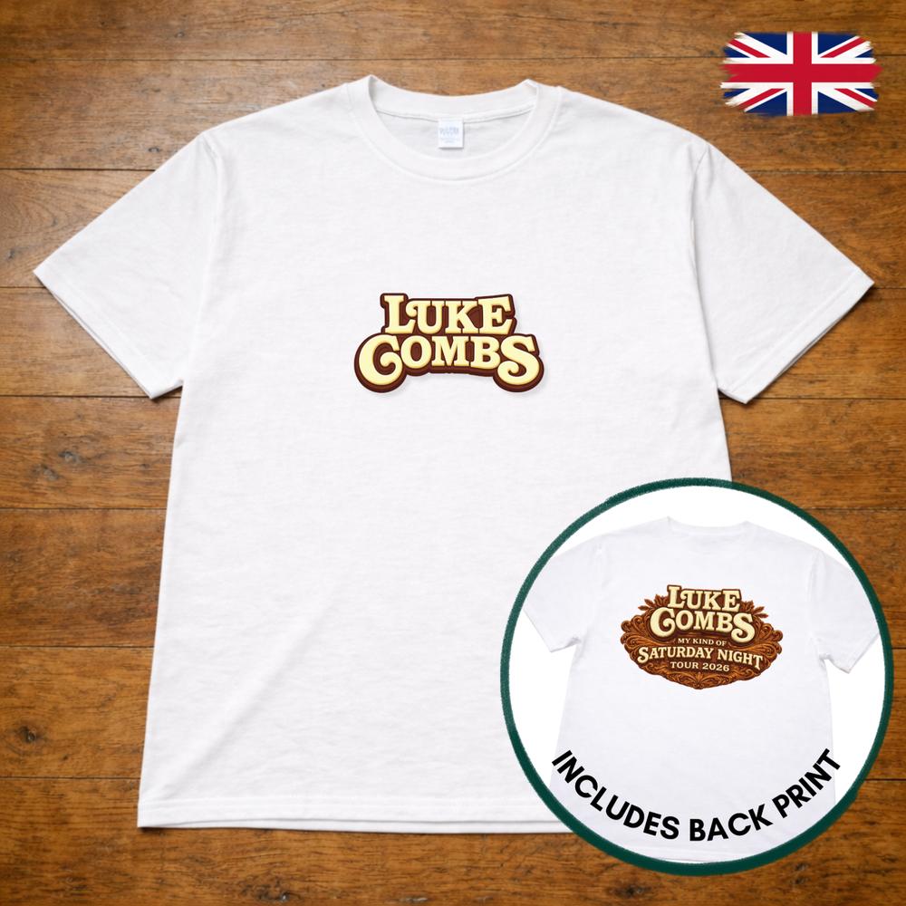 Luke Combs 2026 UK Tour T Shirt My Kind Of Saturday Night Country Music Tee 2XL