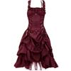 Women's Plus Size Gothic Corset Dress Vintage Lace Up Ruffle Layered Halloween Cosplay Prom Evening Party Formal Dress