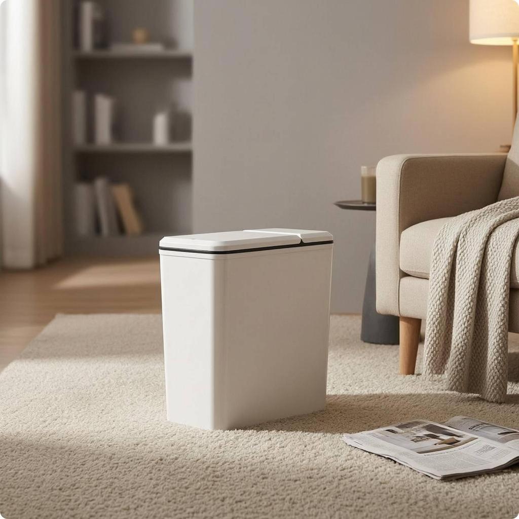Flip Lid Trash Can PressOpen Rectangular Waste Bin for Washroom, Kitchen, Living Room