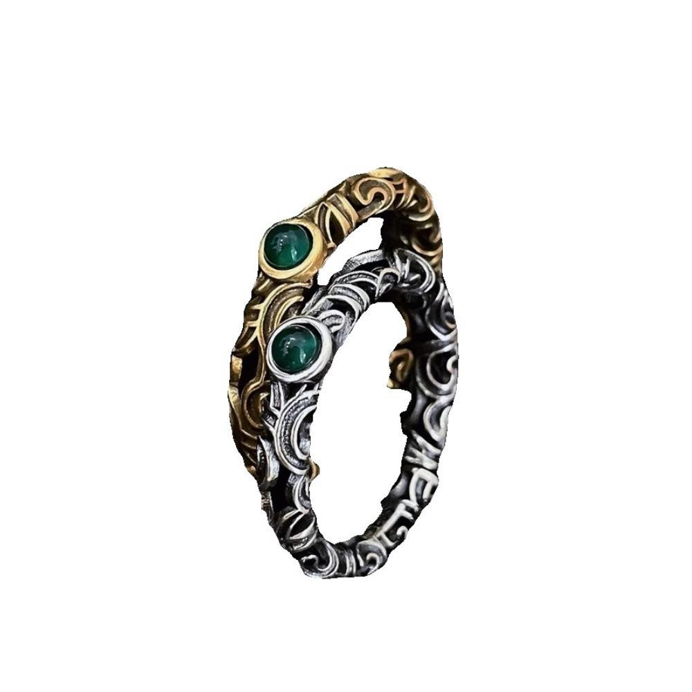 Niche Grass Designs Grain Green Zirconium Hollow Female Fashion Retro Rings