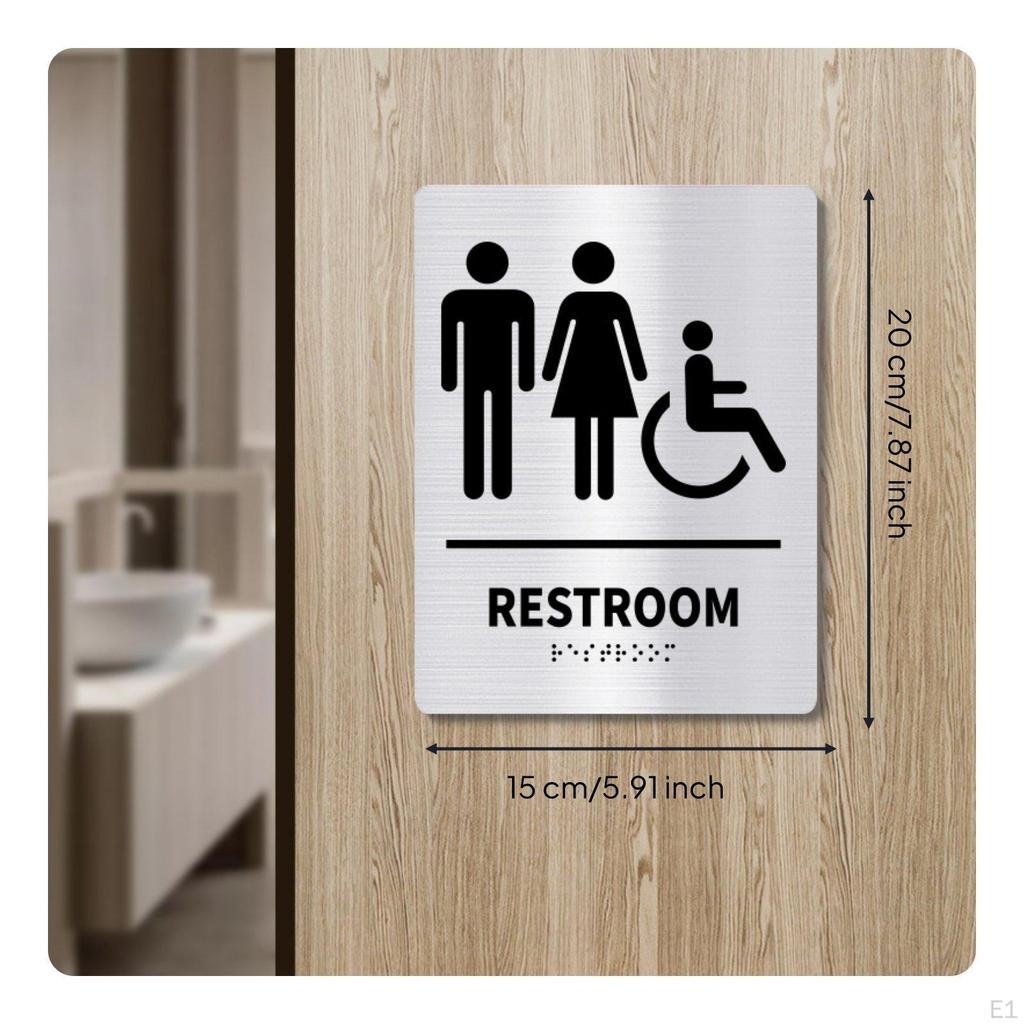 Stainless Steel Restroom Sign Raised Graphics and Lettering Braille Brushed Finish