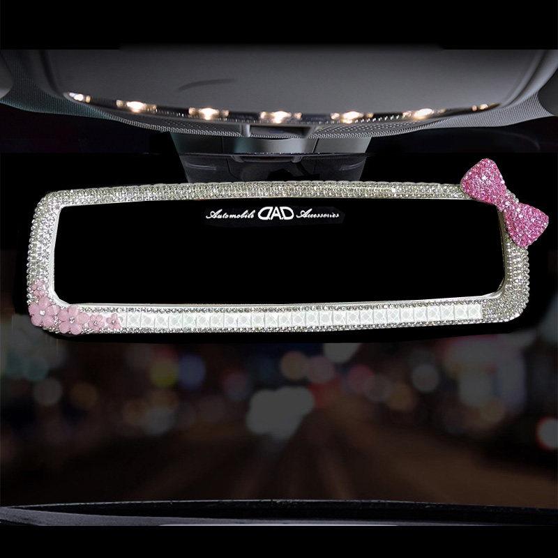 Tassels Crystal Car Rearview Mirror Interior Accessories Bling Rhinestones Butterfly Car Mirror Decoration For Lady