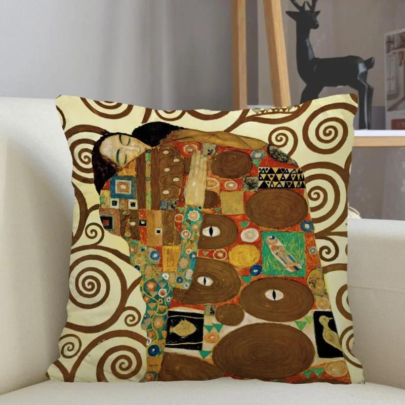 Gustav Klimt Art Pillowcase Home Sofa Office Cushion Polyester Fabric Pillow Cushion Cover Size 40X40cm One Sides
