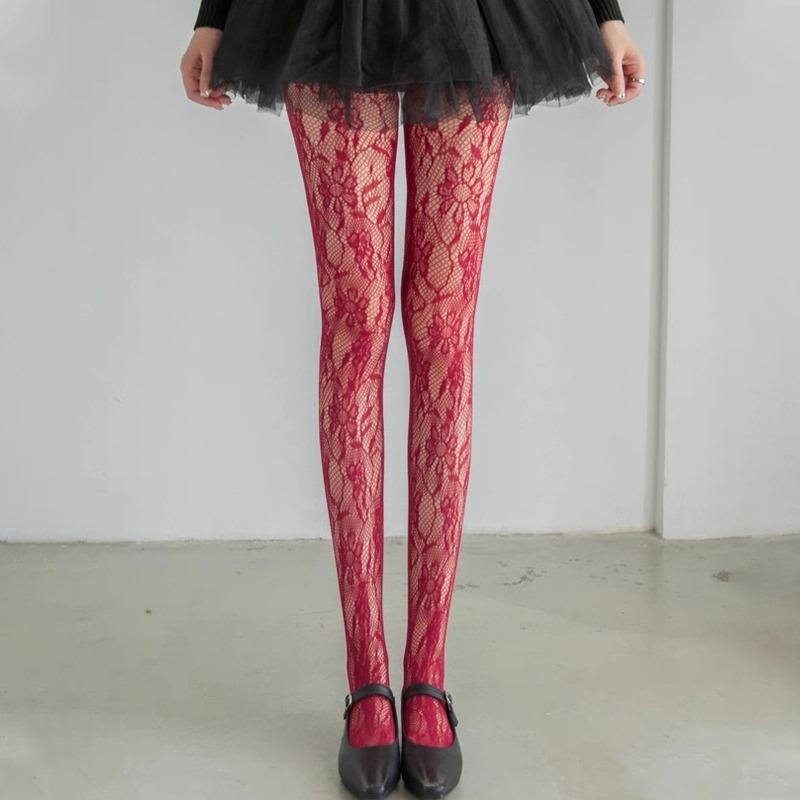 Women Sweet Floral Hollow Out Jacquard Thin Fishnet Pantyhose Stockings