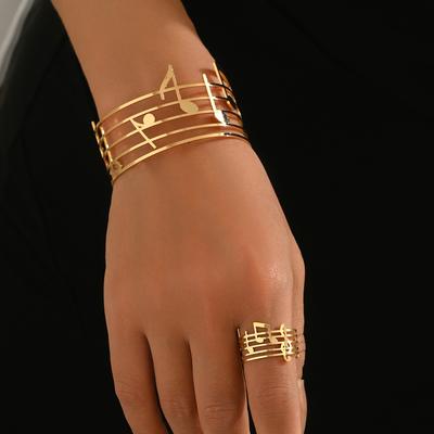 Ladies Geometric Bracelet Set Versatile Music Note Metal Design Open Ring Premium Bracelet Women