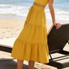 Sommer Boho Strandrock Damen Hoher Bund Mehrlagig A-Linie Maxi Langrock Lässig Fließend Schwingend Falten