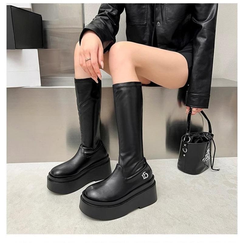 Fleece Spice Girl Elastic Skinny Tall Tube Thick Bottom Small Man Height Increasing Boots Skinny Martin Boots