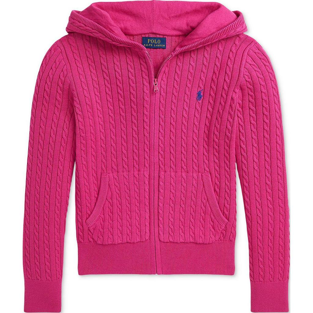 Polo Ralph Lauren Solid Cable Knit Zip-Up Hoodie Kids Sweaters Magenta 313916533-005