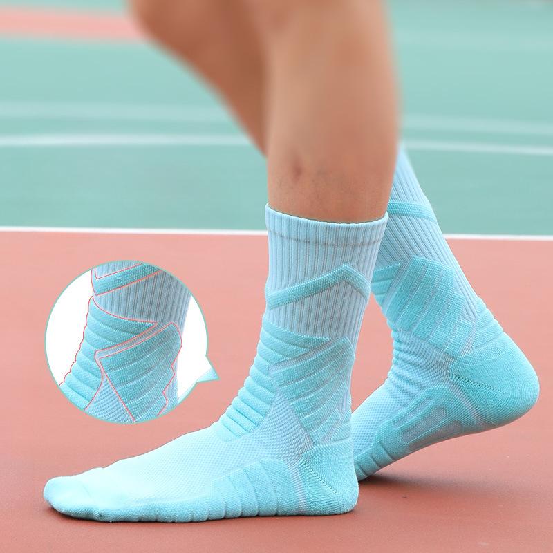 Basketball Professional Towel Sole Socks, Pure Cotton Women's and Men's Solid-color Sports Socks, Shock-absorbing and Anti-slip Mid-calf Socks