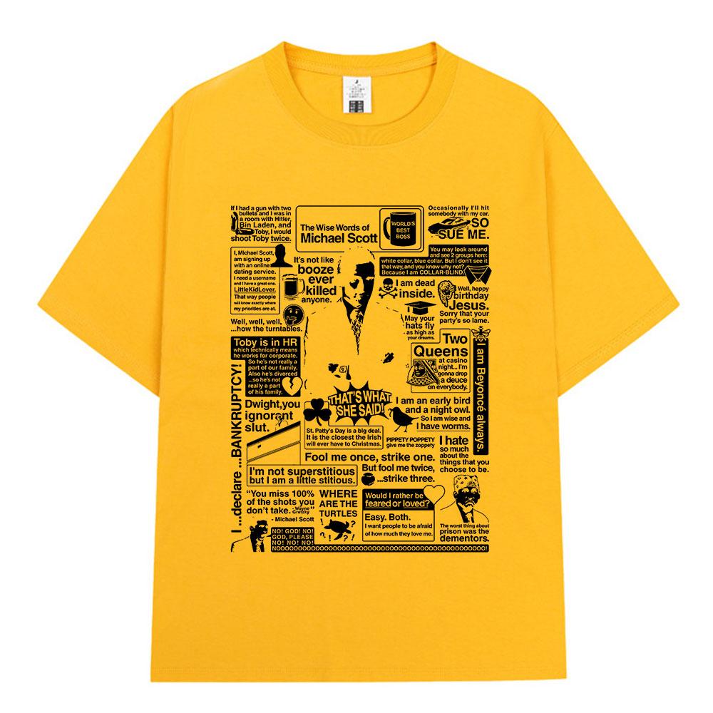 The Wise Words of Michael Scott Homage The Office T-shirt Tv Series Dwight Schrute Jim Halpert Short Sleeve Oversized T-Shirts