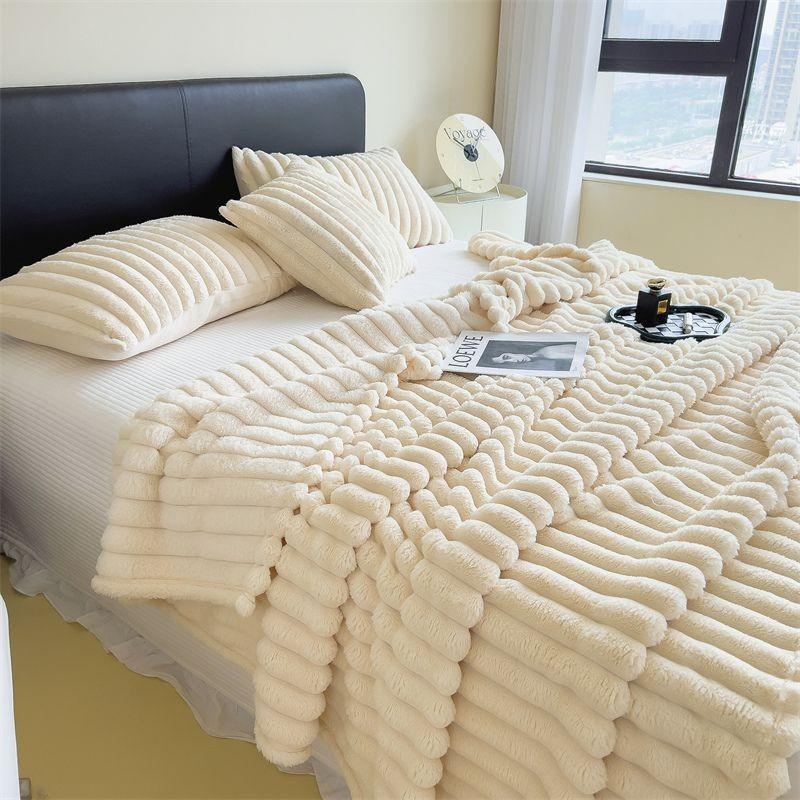 

Nordic Style Lounge Throw With Solid Color Striped Design For Home Use White,120x200cm