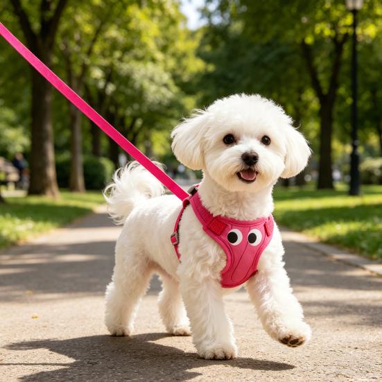 Yousheng Padded Step-in Dog Harness Breathable Adjustable Pet Harness Cute Big Eyes Harness with Leash for Small Dogs