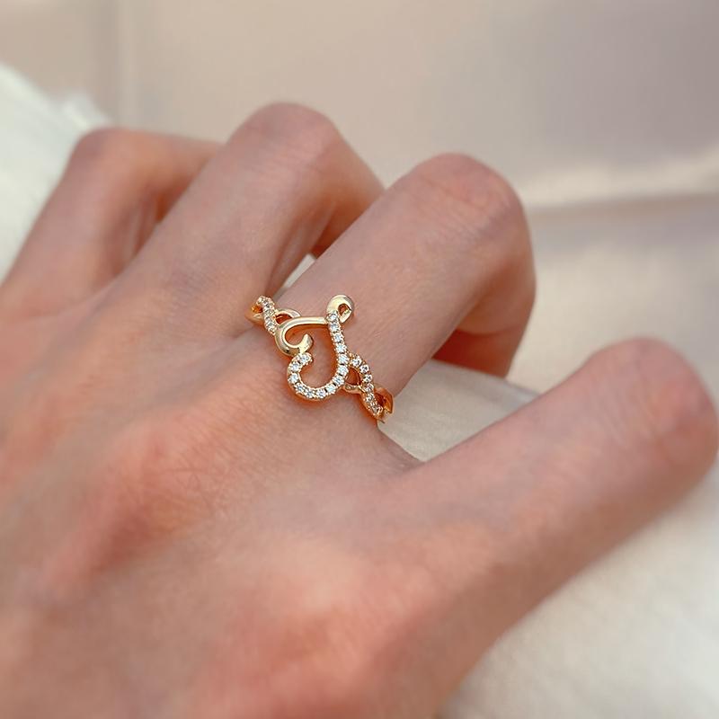 Kinel  Romantic Rose Gold Color Love Heart Rings For Women Shiny Zircon Wedding Ring