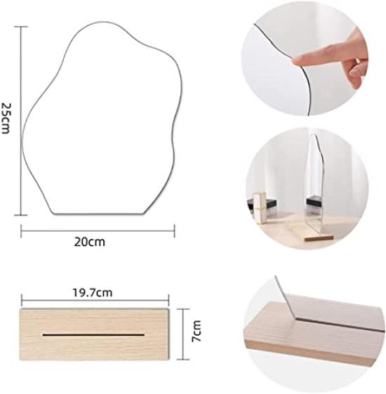 Oglindă Ondulată cu Lemn Coreeană Incasabilă Cameră Machiaj Cadou Suport, Acrilic, Stil, Oglindă, Oglindă, Iregular, Elegant, Interior, Oglindă,