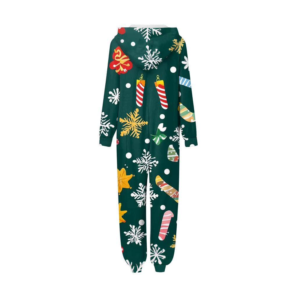 Christmas Print Family Matching Hooded Long Sleeved Zippered Jumpsuit Set