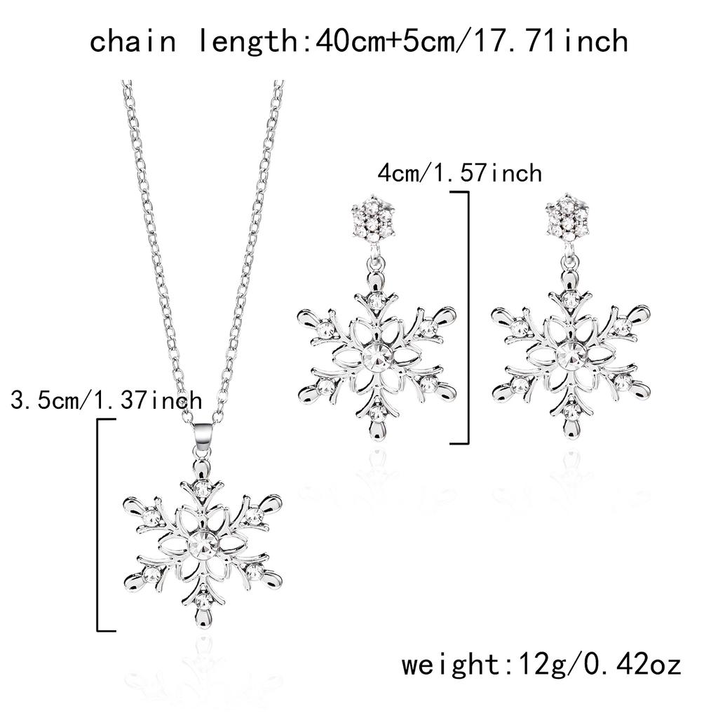 Christmas Full Rhinestone Snowflake Stud Earrings for Women Girls Exquisite Pendant Necklace Fashion Wedding Party Jewelry Set