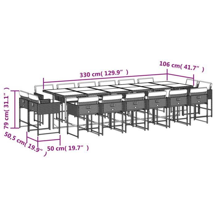 VidaXL 17-piece Garden Dining Set and Cushions Braided Resin 3278197