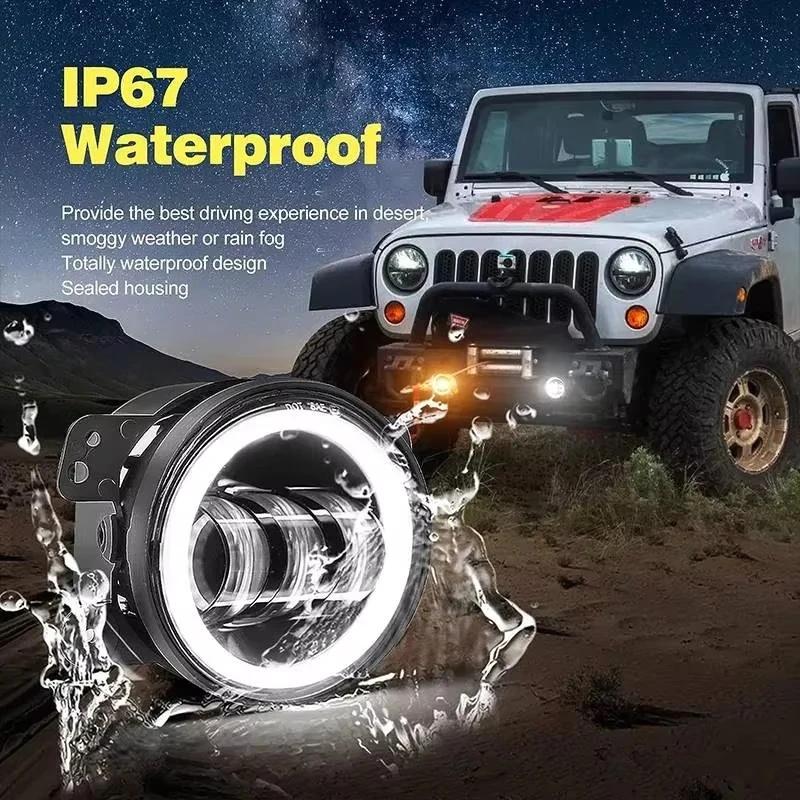 Fog Light LED Angel Eyes 4 Inch Work Light Headlight White DRL Amber Fog Lights LED Headligh For Off-Road Jeep Fog Lights,2pcs.
