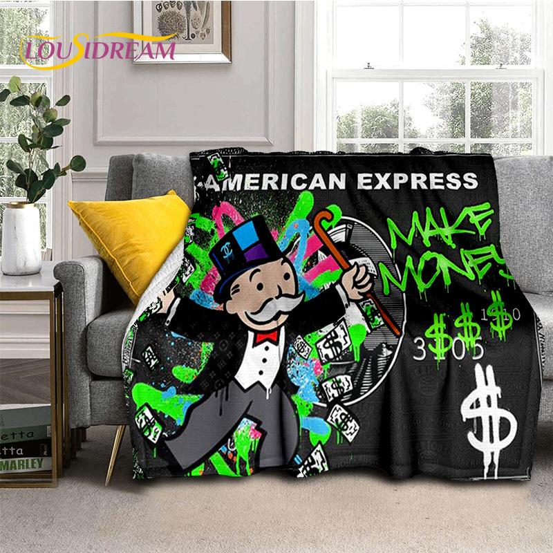 Rich Man Game Monopoly Dollar Cartoon Blanket,Soft Throw Blanket for Home Bedroom Bed Sofa Picnic Travel Office Cover Child Gift