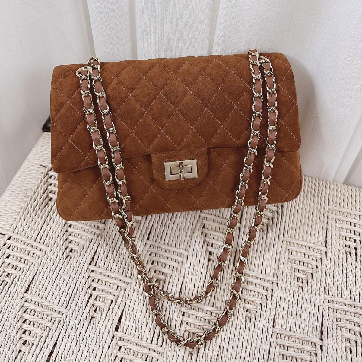 

Матовая замшевая сумка-цепочка, женская сумка через плечо в форме ромба из натуральной кожи, ощущение высокого класса, маленькая квадратная сумка Tonle 25x14x6cm коричневый