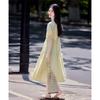 Spliced Pleated Midi Dress with Decorative Collar