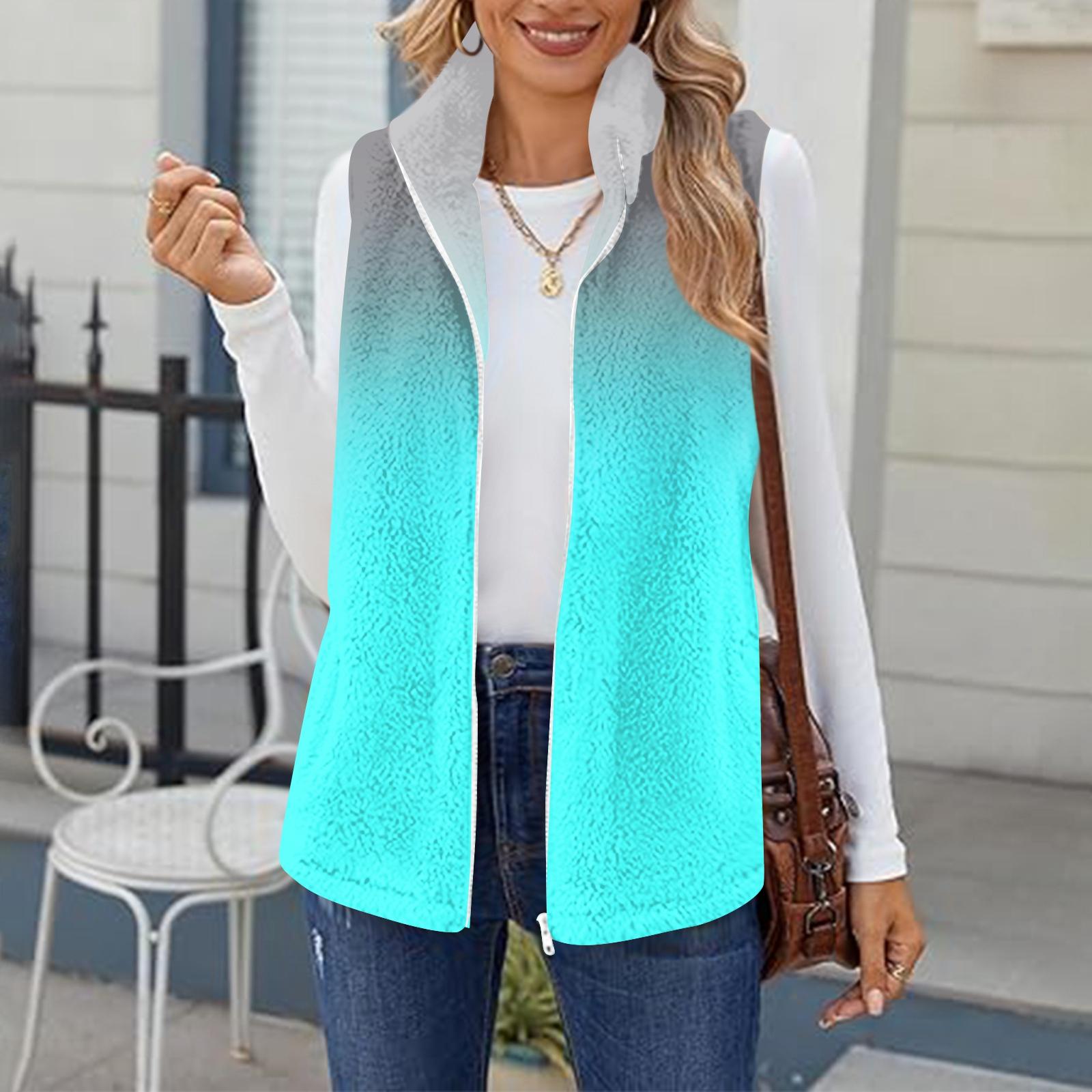 

Женский модный и теплый флисовый кардиган-жилет с градиентным принтом L