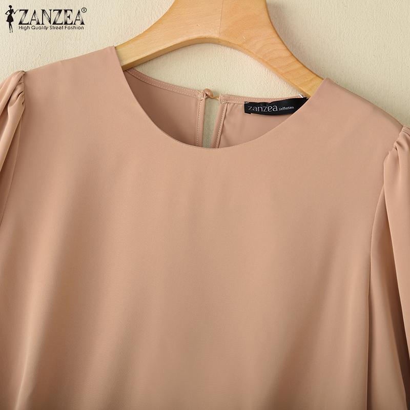ZANZEA Bluză lejeră cu mâneci 3/4, de culoare uni, cu gât rotund