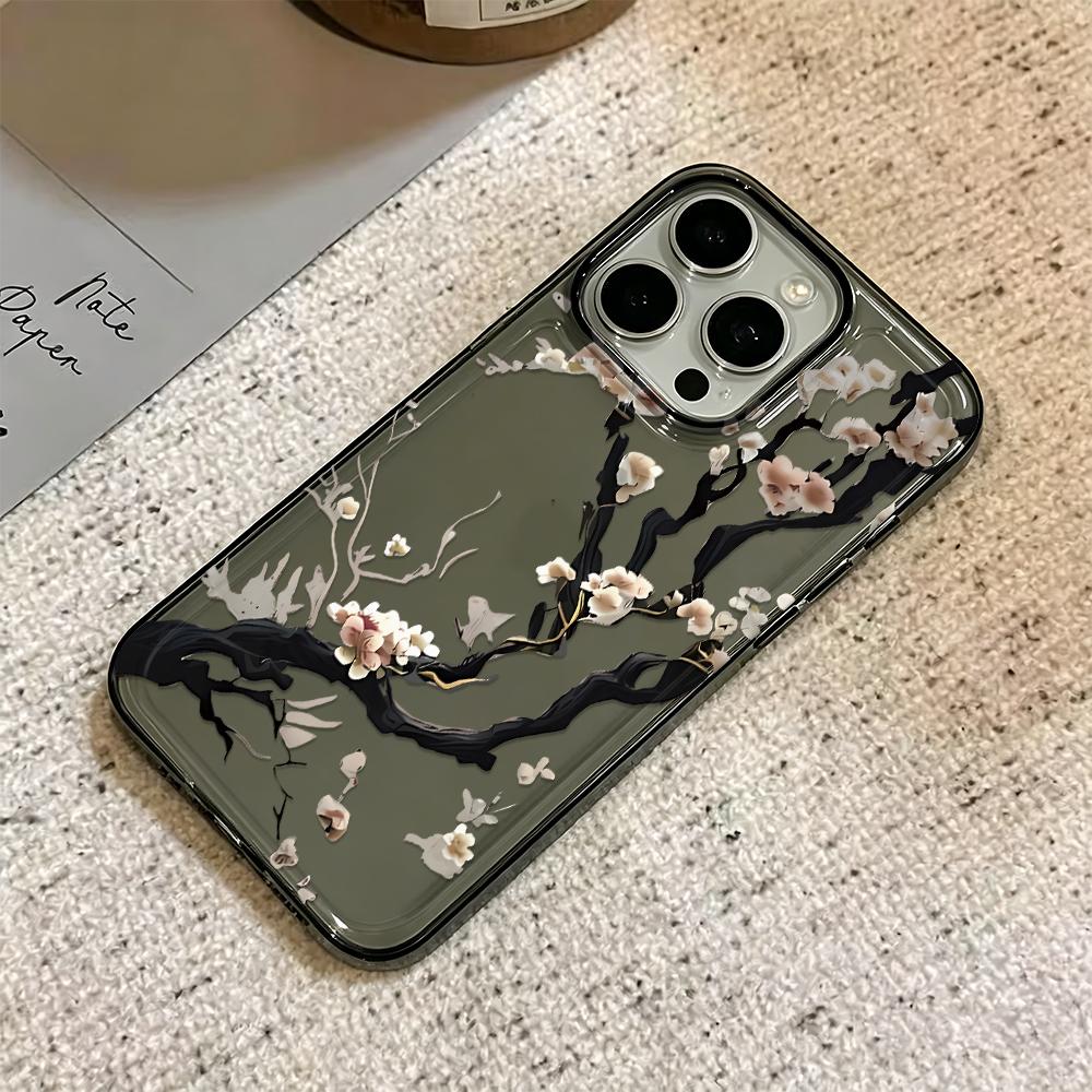New Chinese Flower Branches Phone Case For Iphone 14 Pro Max 16 15 14 Pro 13 17 Air 12 11 15 Plus Shockproof Silicone Soft Cover