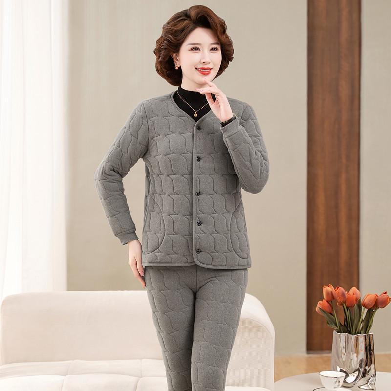 Women's Winter 3-Piece Set: Silk Cotton Coat & Outerwear for Middle-Aged
