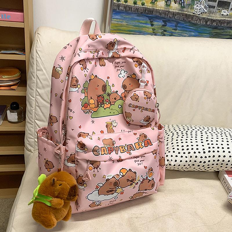 Cartoon Capybara Backpack For Girls Boys Student Teenager Children Rucksack Cute Casual Lightweight School Bags Kids Gifts