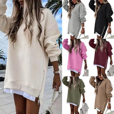 Robe Sweat à Capuche pour Femme, Pull à Manches Longues Fermeture Éclair Tunique, Robe à Capuche Décontractée Coupe Ample, Robe Pull à Capuche Surdimensionnée Hivernale