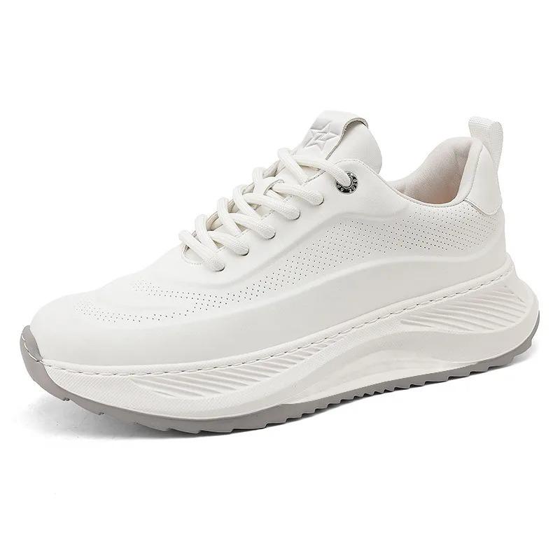 Men'S Leather Casual Shoes, Height Increasing Dad Shoes, Fashionable And Versatile Thick Soled Sports Board Shoes