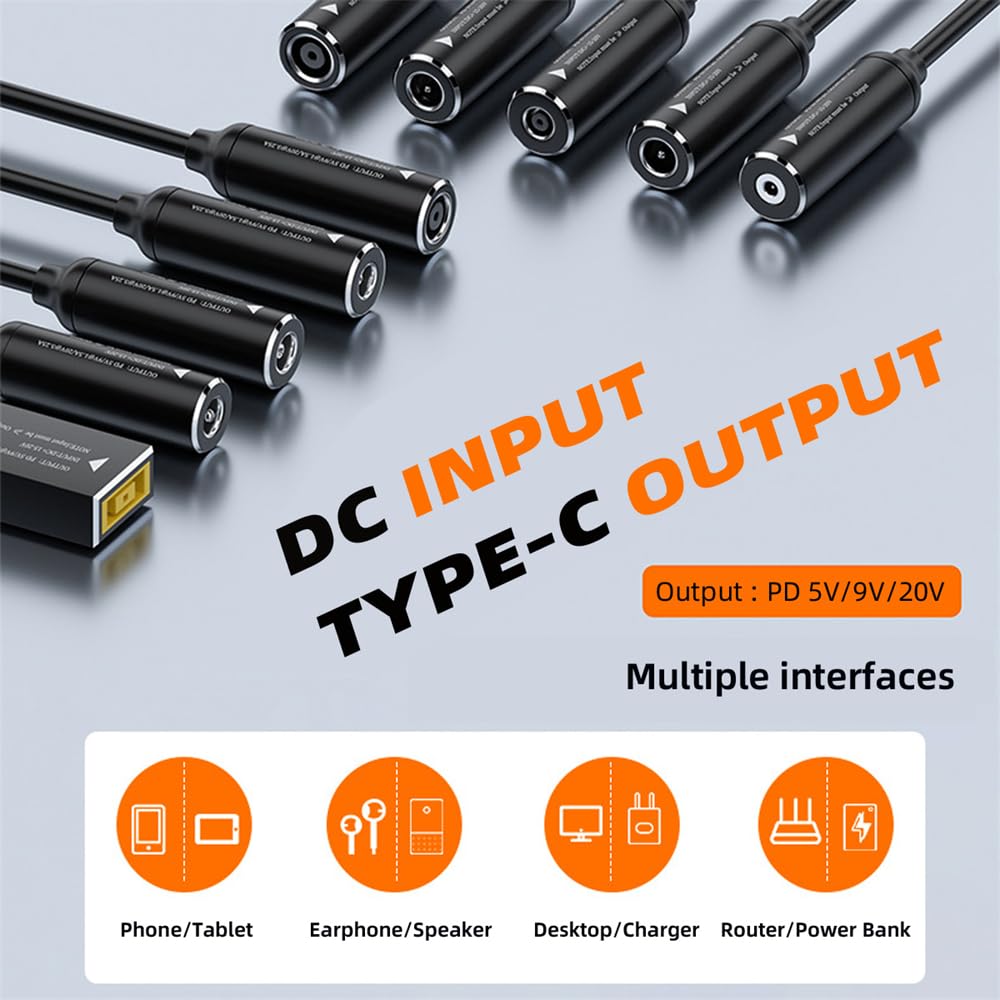 NFHK Kabel DC-uttag Ingångseffekt 100W Laddningskabel för Bärbar Dator Telefon PD9V 5V 20V 5.5x2.1mm USB-C Typ-C