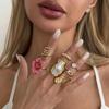 SHIXIN 8 Pcs Trendy Pink Flower Stackable Rings Set Women Exquisite Acrylic Drill Knuckle Joint Ring Y2K Aesthetic Jewelry Gift