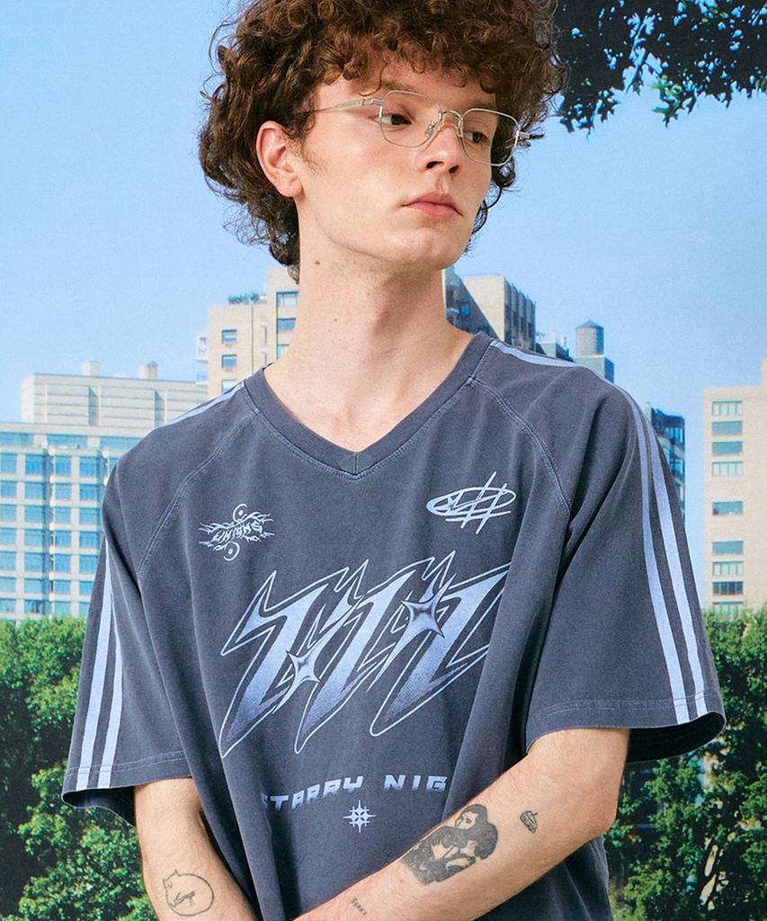 GAKKAI UNIONS Starry Night Pigment Short Sleeve T-Shirt Dive Blue