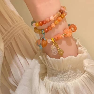 Pulseira de contas de abóbora com cabaça retrô feminina, pingente de pulseira para mulheres, pedra natural, joias finas, novas, feitas à mão