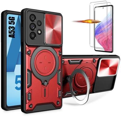 Protective Case - Booling - for Samsung Galaxy A53 5G - Red - 2 Tempered Glasses - Anti-Scratch