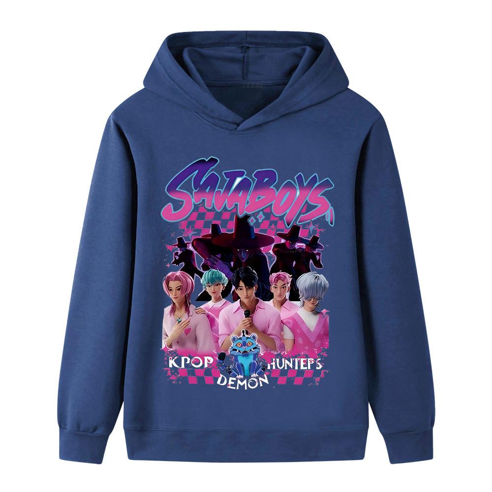 

B1229 Дитячий Хлопчики Дівчата Sajaboys Kpop Румі Зої Міра Принт Худі з Довгими Рукавами 110cm темно-синього кольору