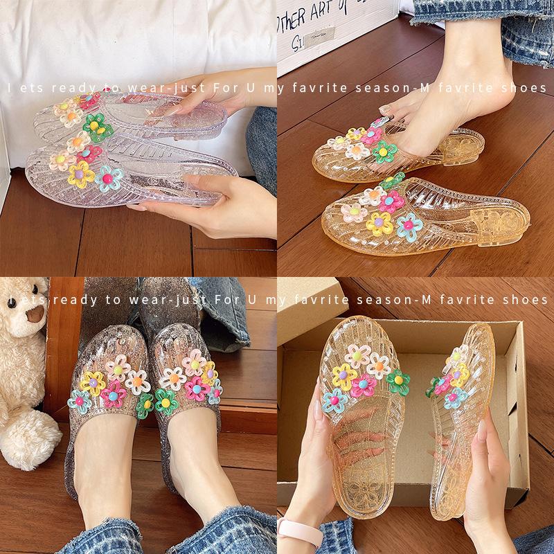 Scarpe Casual da Donna di Tendenza Scarpe Traforate Pantofole Sandali a Punta Quadrata Infradito Piatte Trasparenti