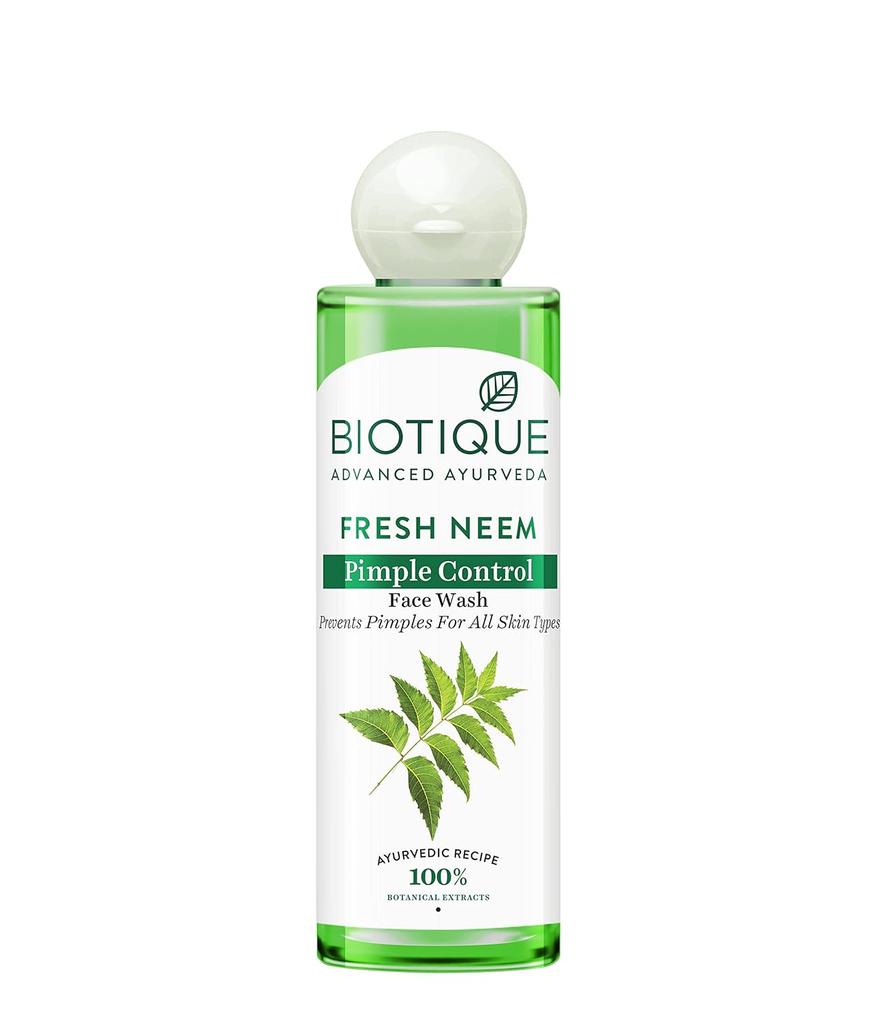 Biotique Gel Nettoyant Visage Contrôle Boutons Neem Frais 200ml | Nettoyant Ayurvédique Anti-Acné | Extraits 100% Botaniques | Pour Tous les Types de Peau
