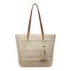 Borsa Tote in Paglia Intrecciata con Manici in Pelle Dettaglio Frangia Borsa da Spiaggia Estiva Moda Donna Grande Capienza