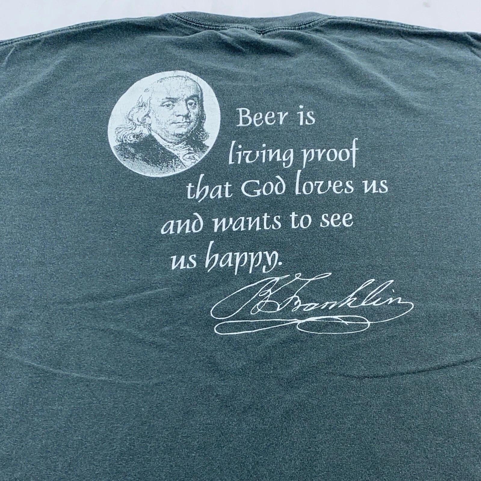 

vtg BEER IS LIVING PROOF GOD LOVES US & WANTS TO SEE US HAPPY T-Shirt XL joke 4XL