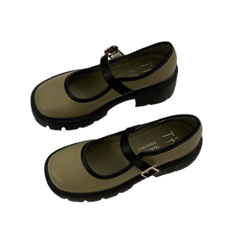 French black platform skirt single shoes new heightening big head Mary jk autumn Mary Jane leather shoes