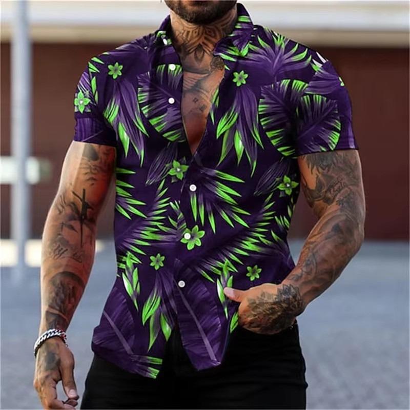 Golden Flower Plant Printing Shirt Summer Hawaiian Beach Vacation Clothing Men's Fashion Street Style Shirt Daily Men's and Women's Shirt