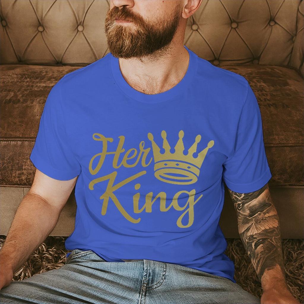 Couple Matching Tshirt His Queen Her King Golden Crown Print Streetwear Women Men Vintage Valentines Day Gifts Lovers Tshirts